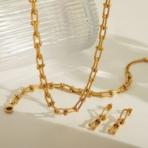 Elegant Gold Chain Necklace and Earring Set 18K GP
